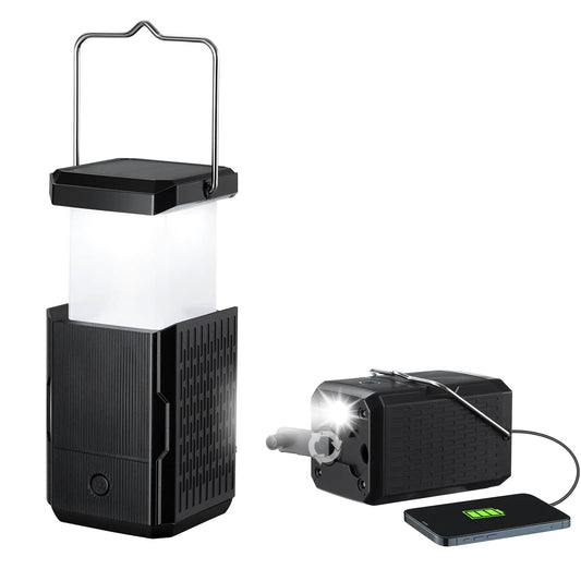 2 Pack Camping Lantern Rechargeable Hand Crank & Solar Camping Lights with USB Output Tent Lights for Camping Portable Camp Lamp Camping Hurricane Home Power Failure Essentials (Black 2 Pack)